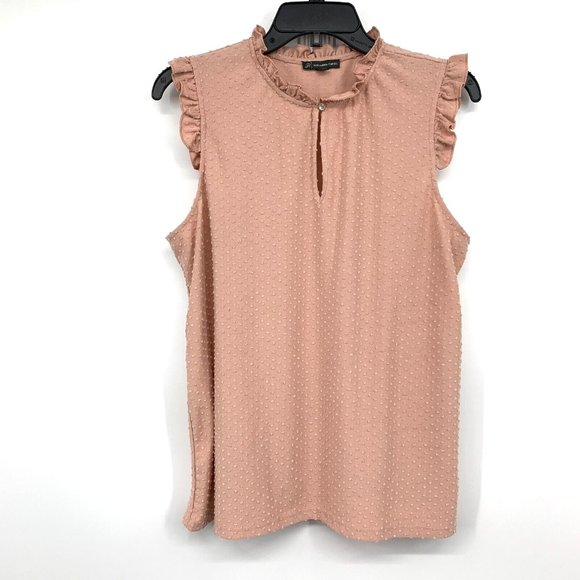 Adrianna Papell Tops - Adrianna Papell Top Pink Swiss Dot Sleeveless Ruffle Keyhole